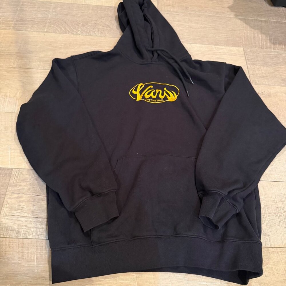 VANS OFF THE WALL MENS BLACK HOODED SWEATSHIRT LOOSE MEDIUM